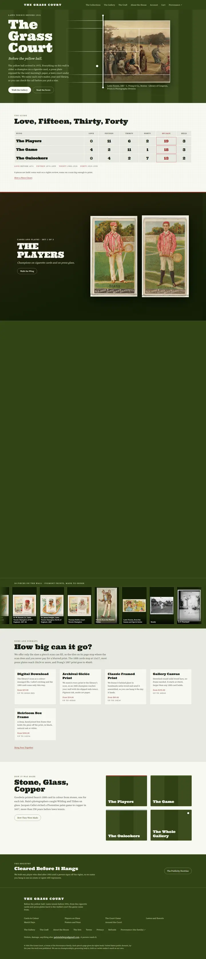 The Grass Court's home page from top to bottom.