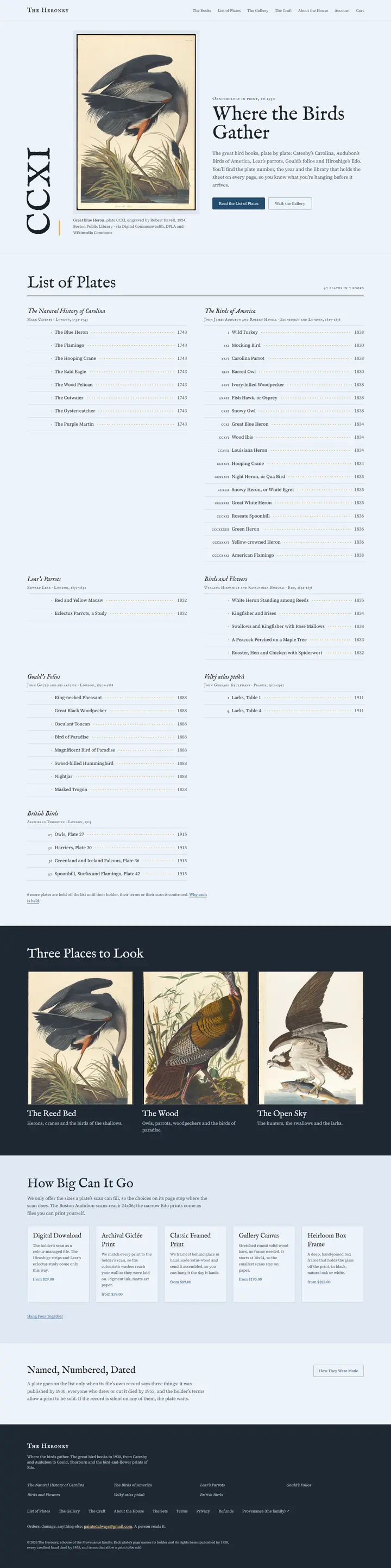 The Heronry's home page from top to bottom.