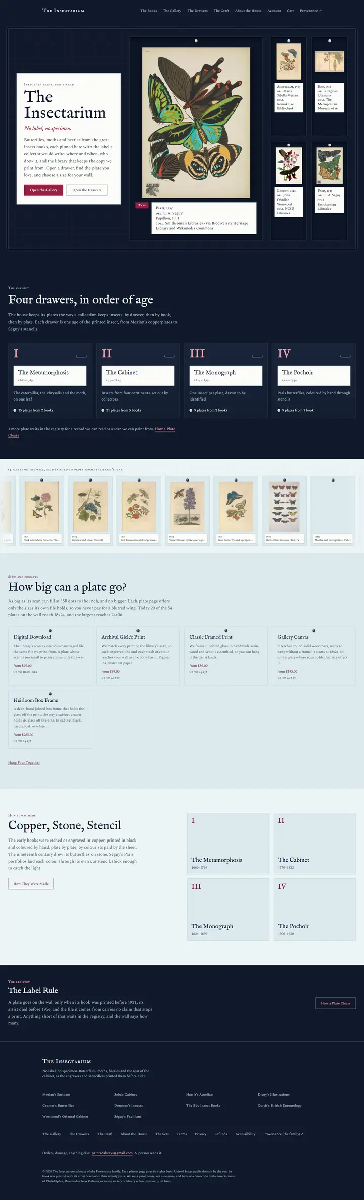 The Insectarium's home page from top to bottom.