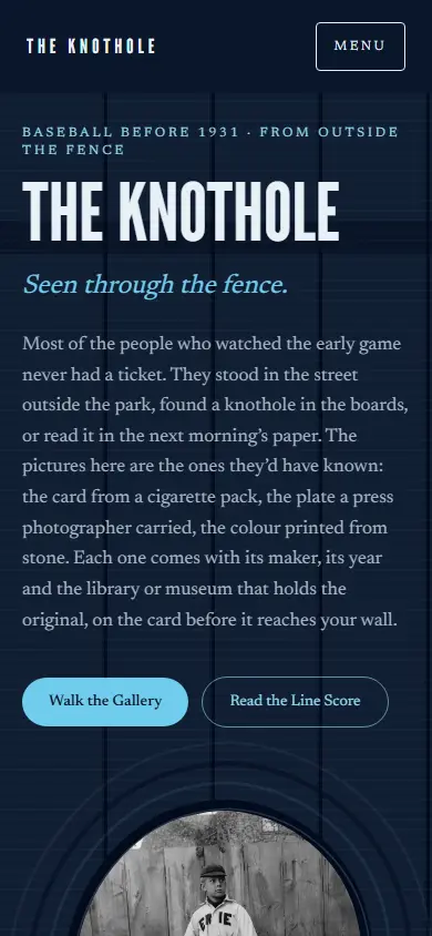 The Knothole's first screen on a phone, 390 wide.