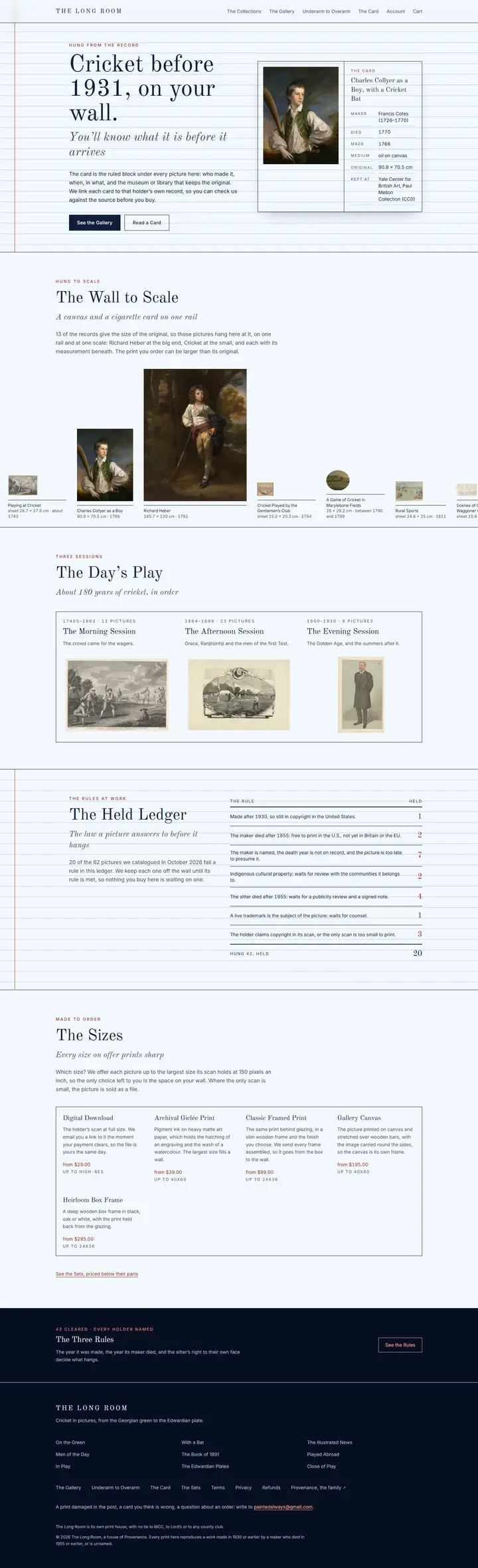 The Long Room's home page from top to bottom.