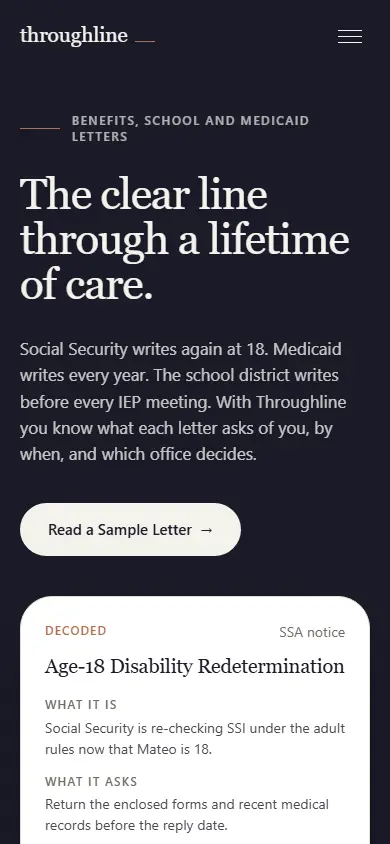 Throughline's first screen on a phone, 390 wide.