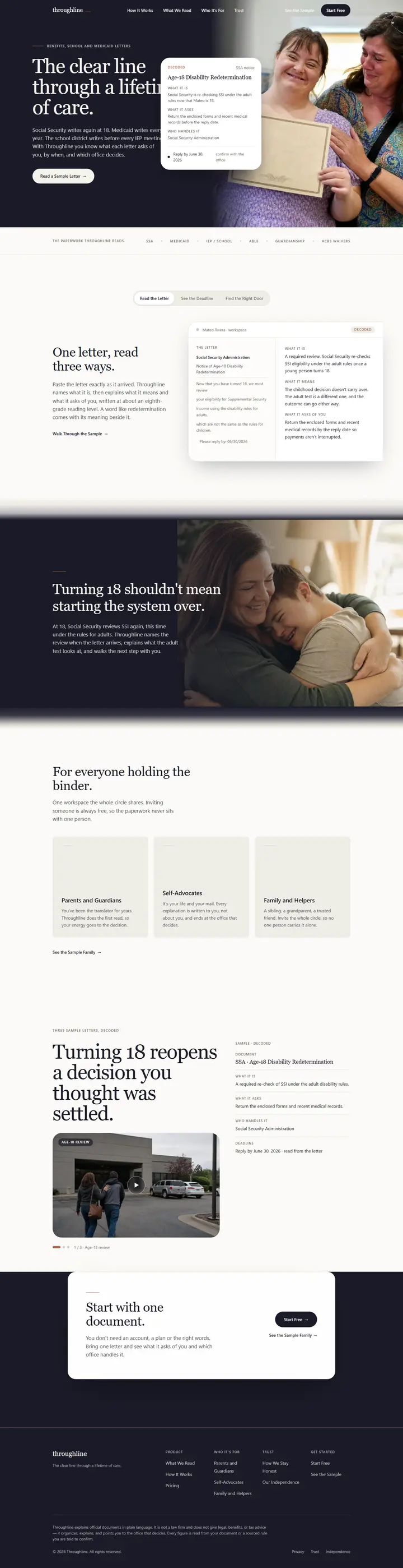 Throughline's home page from top to bottom.