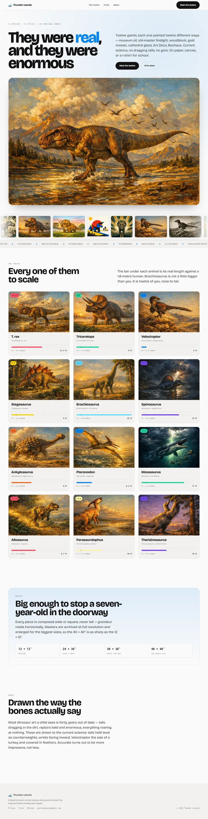 Thunder Lizards's home page from top to bottom.