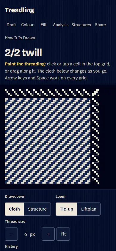 Treadling's first screen on a phone, 390 wide.