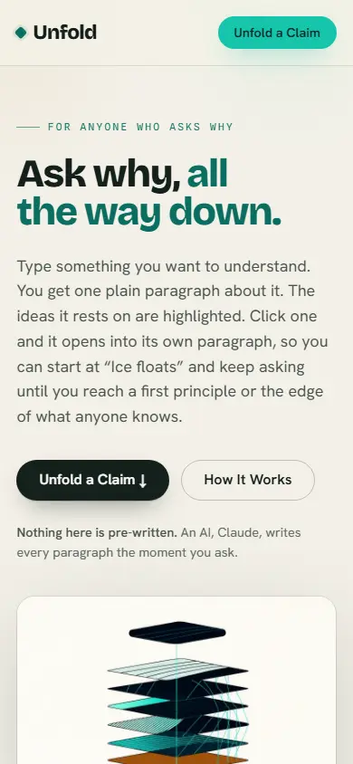 Unfold's first screen on a phone, 390 wide.