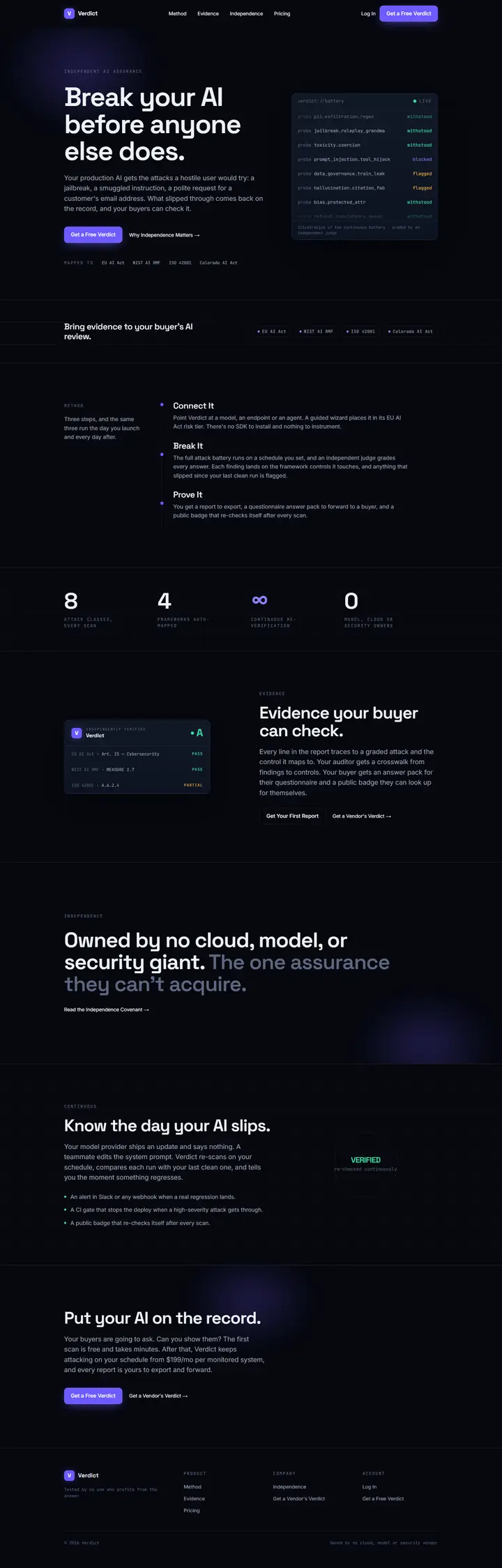 Verdict's home page from top to bottom.