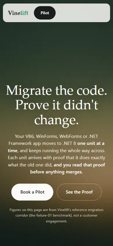 Vinelift's first screen on a phone, 390 wide.