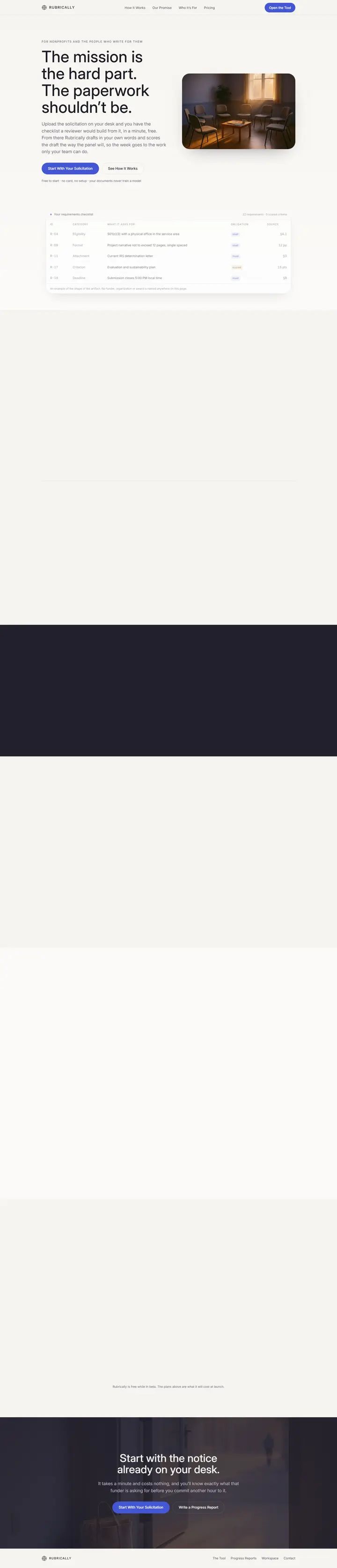 Rubrically's home page from top to bottom.